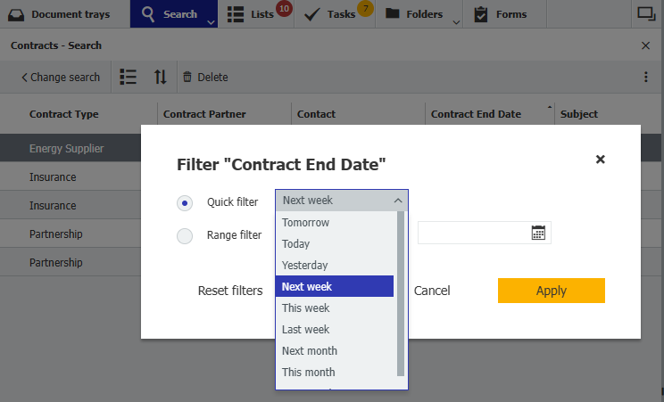 Filter Contract End Date